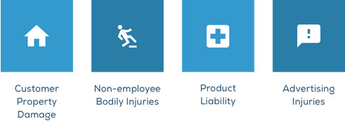 icon graphic with customer property damage, non-employee bodily injuries, product liability, and personal and advertising injuries